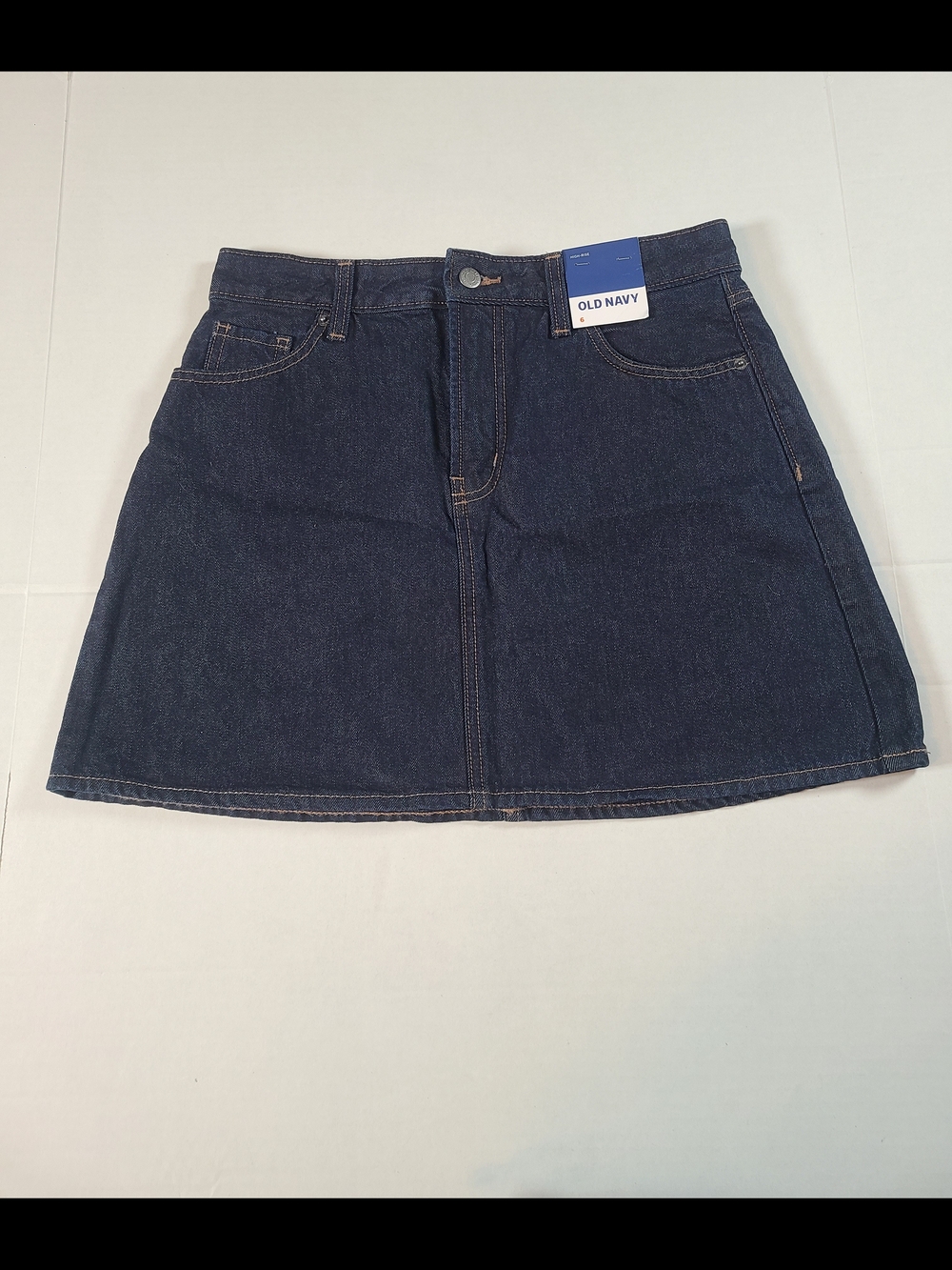 Old Navy Womens 6 Dark Blue Classic Cotton Denim A-Line Mini Skirt High Rise - Picture 2 of 8